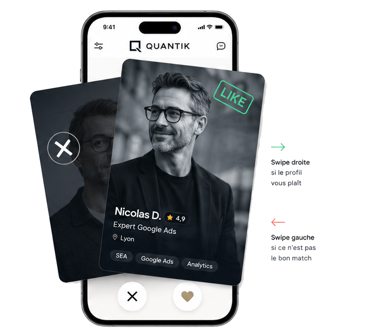 Application QUANTIK : swipez les profils d'experts digitaux